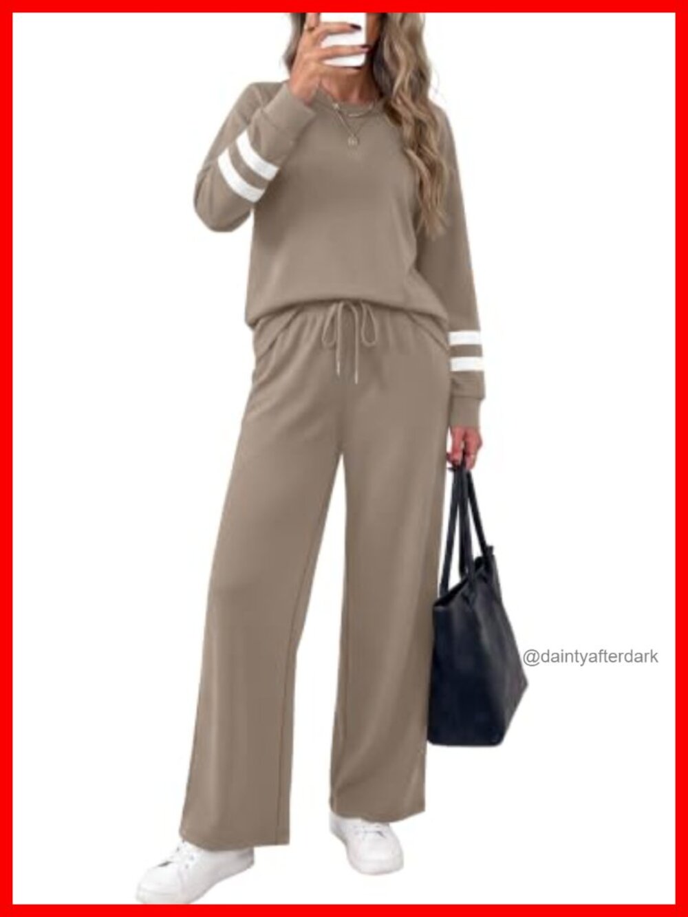Two Piece Lounge Set Long Sleeve Wide Leg Pants Varsity Stripe Fall Outfit